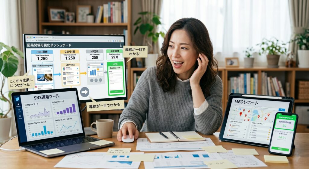 統合成約レポートにより、各プラットフォームの因果関係が明らかになり、効果が見やすい状態となる